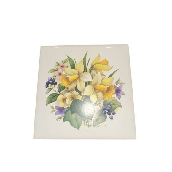 Rare VTG St Martin Email de Limoges trivet hot plate Bouquet Flower Floral - Picture 6 of 8